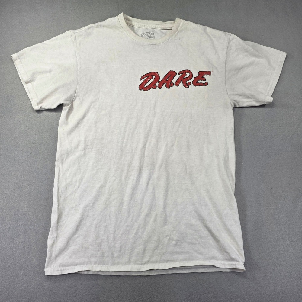 DARE Keeping Kids Off Drugs Lion Graphic T-Shirt Mens Medium White Retro 90s Tee
